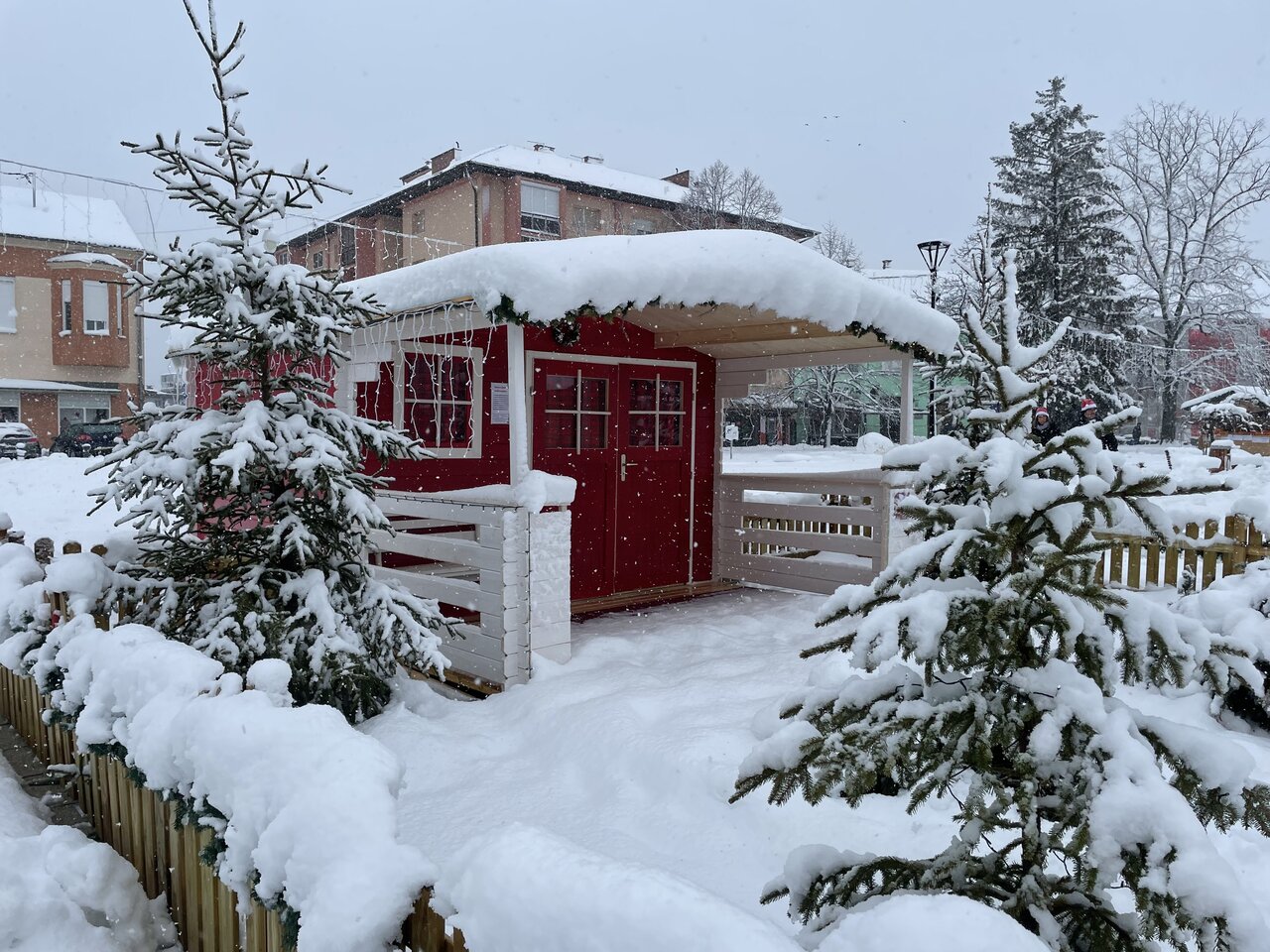 Christmas market with snow