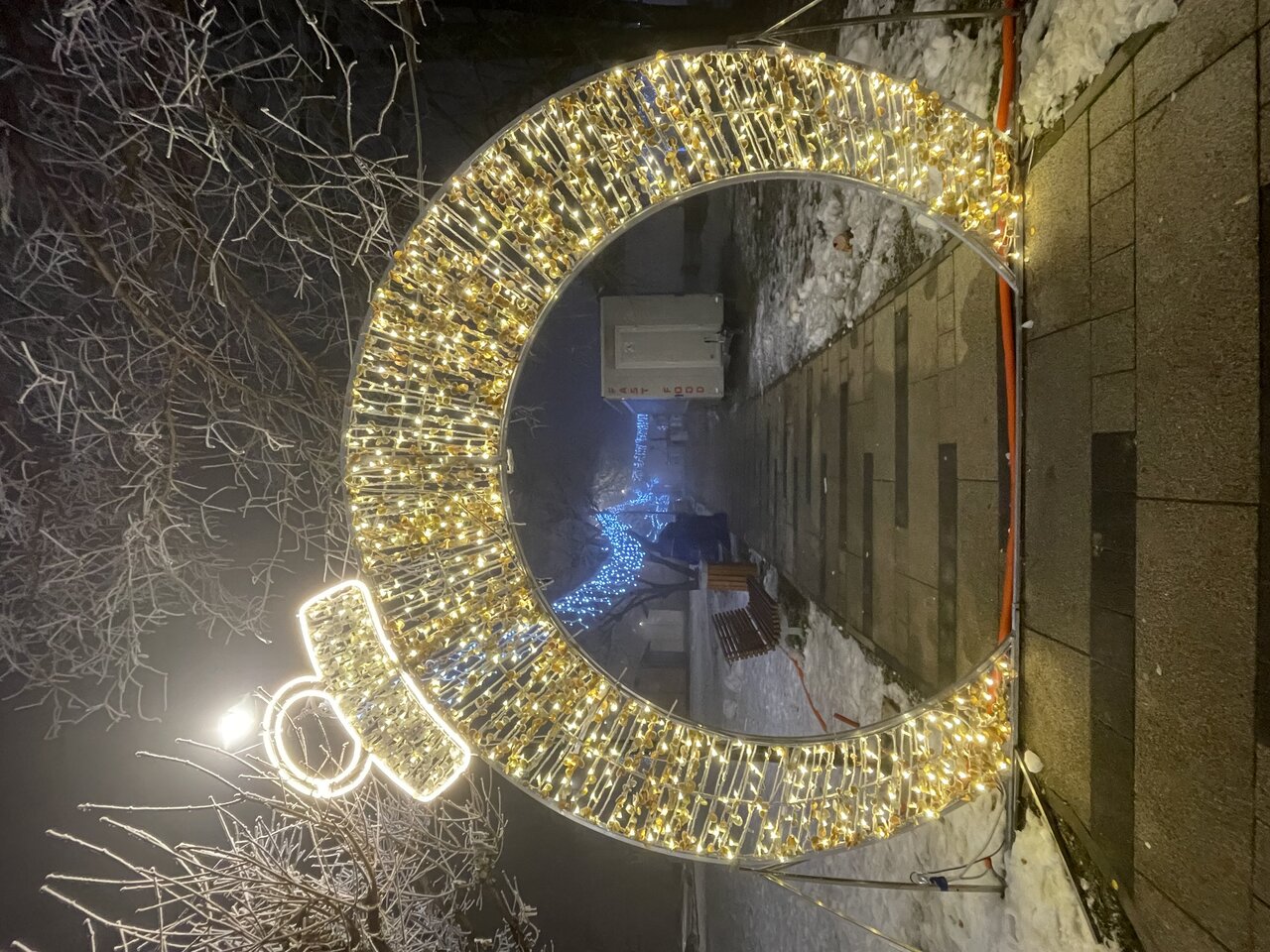 Glowing crescent Christmas lights decoration